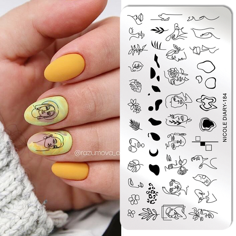 NICOLE DIARY People Image Line Pictures Nail Stamping Plates Marble Image Stamp Templates Geometric Printing Stencil Tools