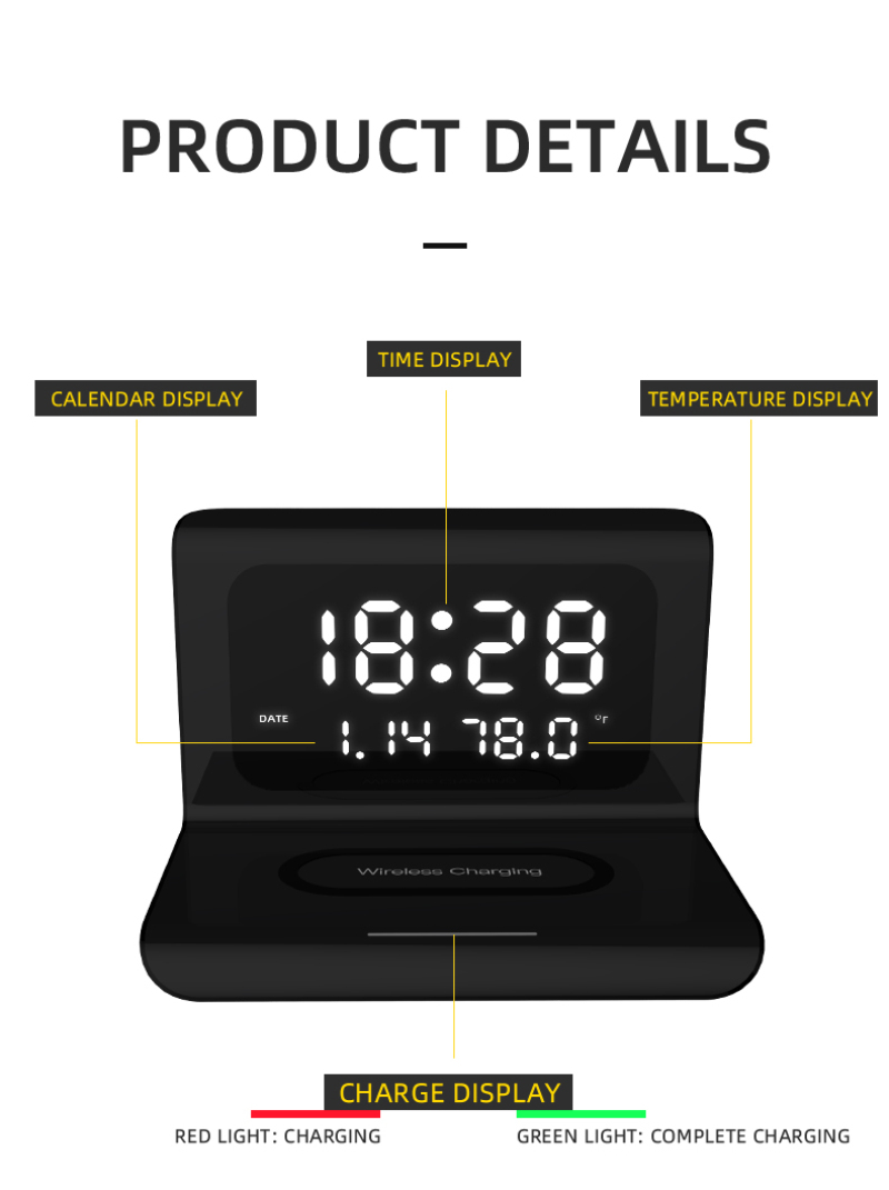 Creative LED Digital Alarm Clock Desktop Electric Clock 3 In 1 Electric Led Alarm Clock With Phone Wireless Charger Dropship