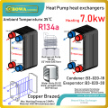 7KW heat transfer capacity between R134a and water on evaporator and condenser in high temperature heat pump water heaters