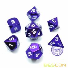 Bescon 7pcs Set Heavy Duty Metal Dice Set Glossed Color of Purple, Colorful Solid Metallic Polyhedral D&D Dice Set Violet