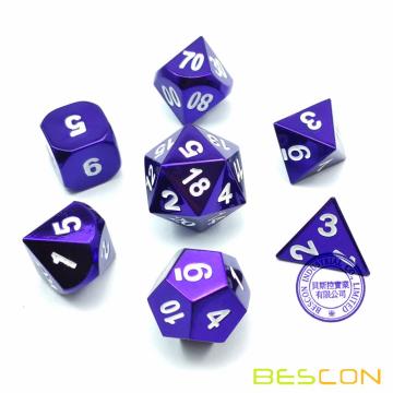 Bescon 7pcs Set Heavy Duty Metal Dice Set Glossed Color of Purple, Colorful Solid Metallic Polyhedral D&D Dice Set Violet