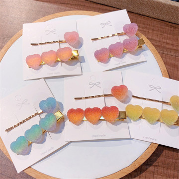 2pcs/set women Girls Fashion Headwear Soft Candy Pure Color Peach Heart Clip Duckbill Clip Set Small Fresh Hair Accessories