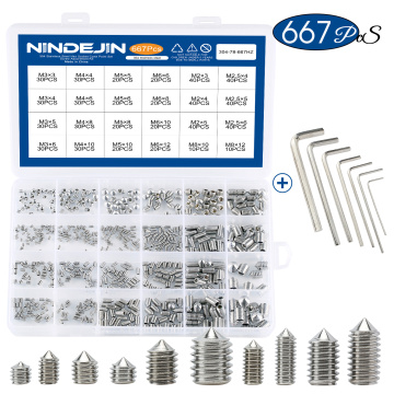 382/667pcs Hex hexagon socket cone point set screw assortment kit M2 M2.5 M3 M4 M5 M6 M8 stainless steel set screw with hex key