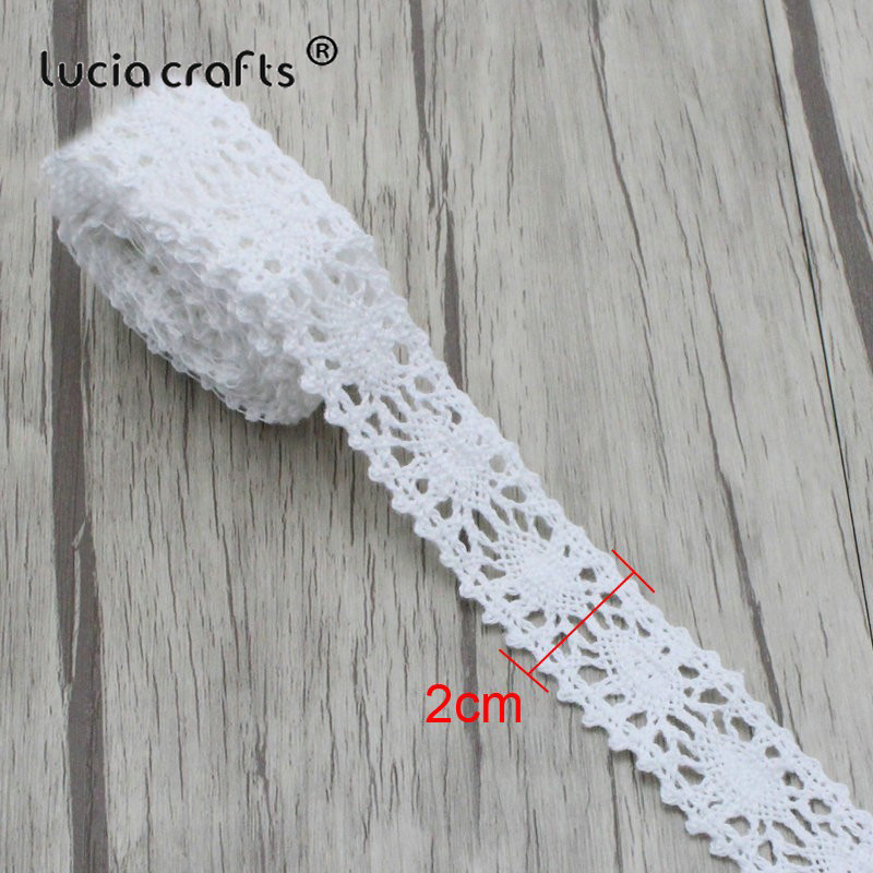 Lucia crafts 2yards/lot White Cotton Lace Fabric Embroidered Net Lace Trim Ribbons Handcrafts Sewing DIY Decoration N0203