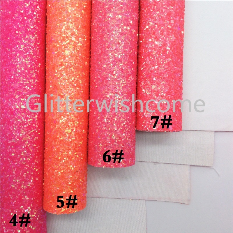 Glitterwishcome 21X29CM A4 Size Neon Glitter Fabric, Chunky Glitter Leather, Faux Leather fabric Vinyl for Bows, GM574A