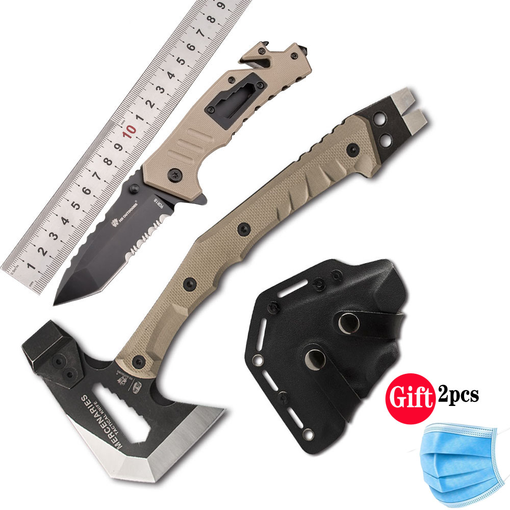 King Sea Folding Knife and Tactical Axe Set G10 Handle Multifuntional Tactical Knife and Weapon Camping Axe Tomahaw Axe set