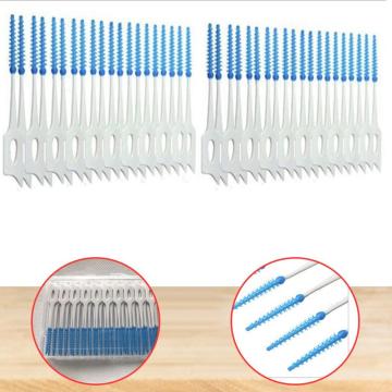 40 Transparent Boxes Interdental Brush Elastic Massage Soft Rubber Toothpick Dual Use Oral Care Cleaning