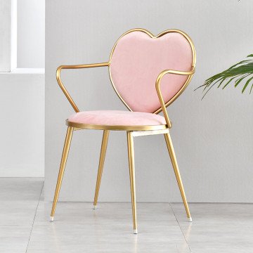 Nordic Dining Chair for The Kitchen Creative Dining Chairs Iron Heart-shaped Coffee Lounge Chair Golden Dressing Flannel Chair