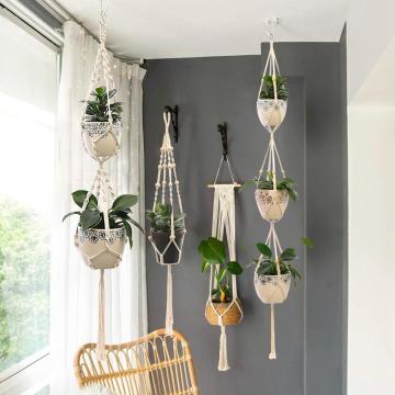 Vintage Macrame Plant Hanger Indoor Outdoor Hanging Basket Jute Rope New Cotton And Linen Wall Hanging Flowerpot Net