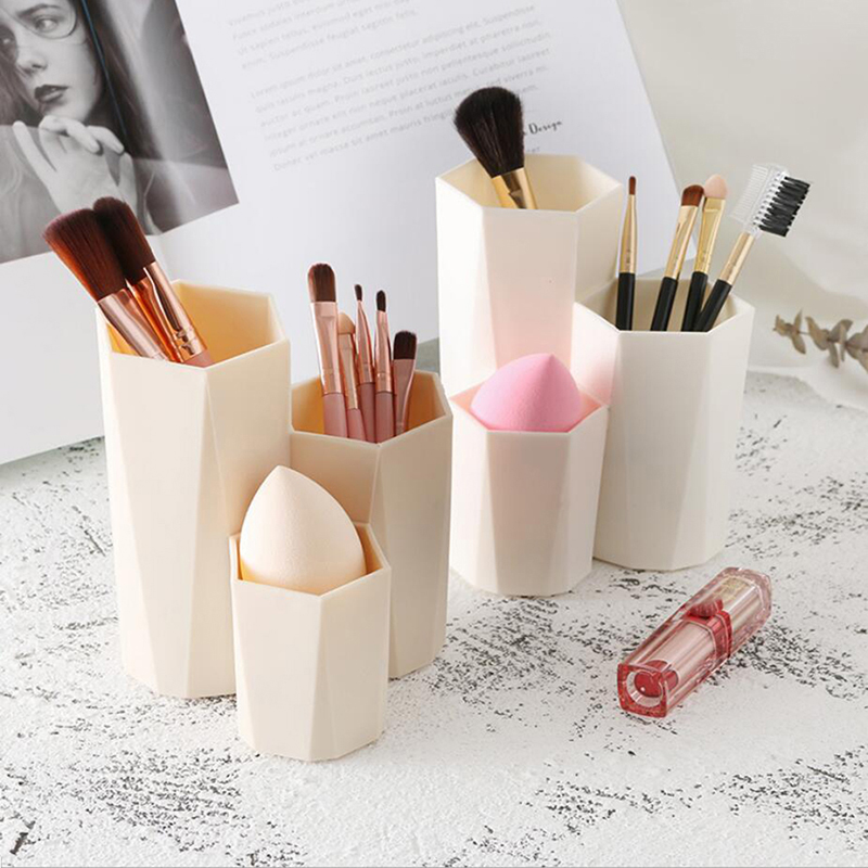 3 Lattices Cosmetic Brush Storage Box Makeup Nail Polish Organizers Pen Holder Rack Cosmetic Holder Make Up Tools