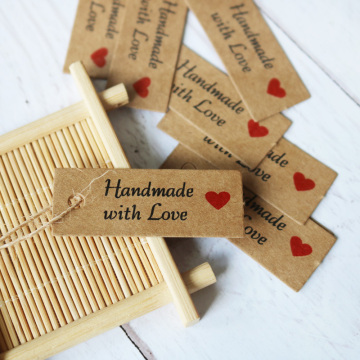 100pcs Kraft Paper Tags with Strings Handmade with Love Hang Tags Garment Tags for Candy/Gift/Cookies Display Packing Label Card