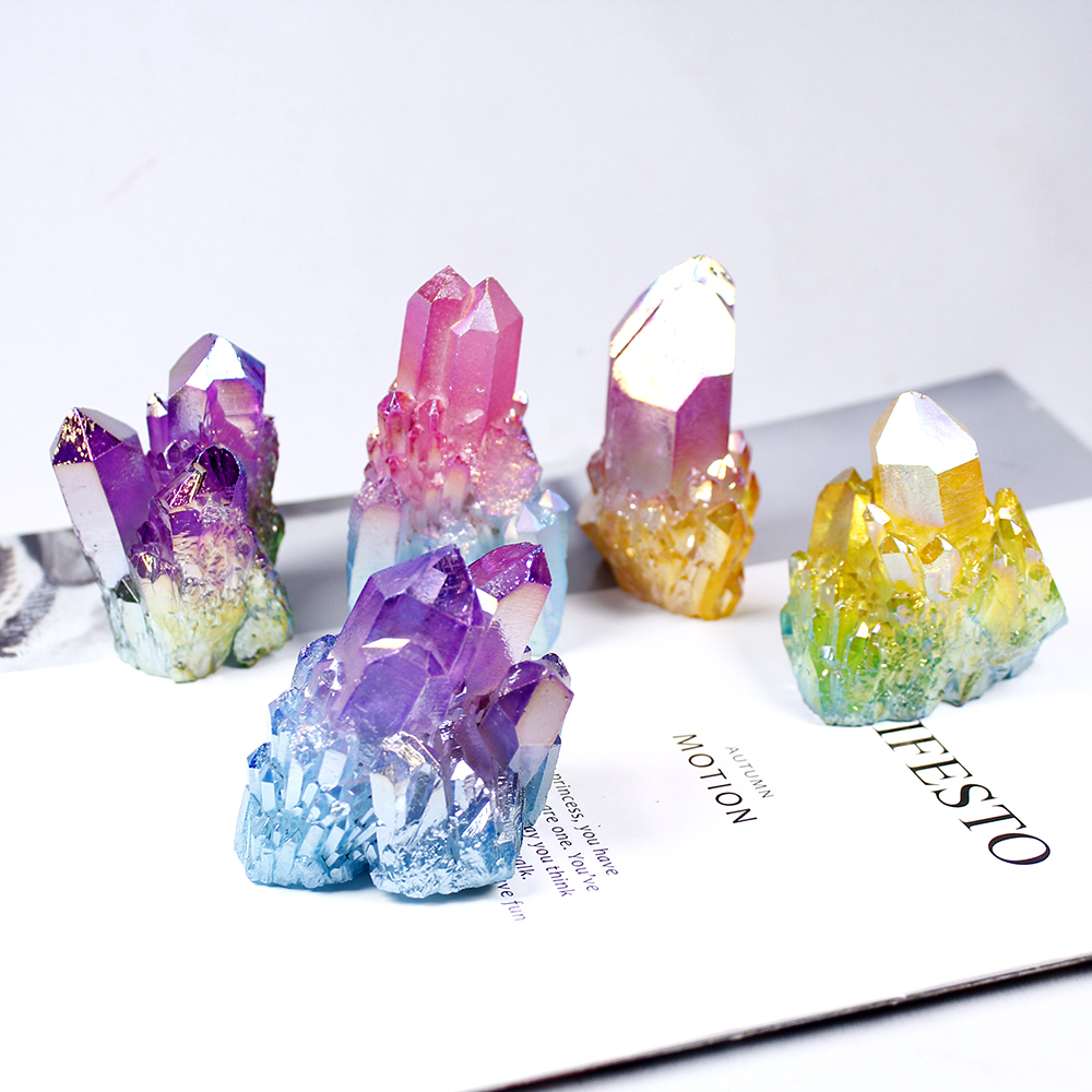 Natural Crystal Quartz colour Cluster Mineral Specimen Healing Brand New Multi color electroplating stone Home Stone Decor