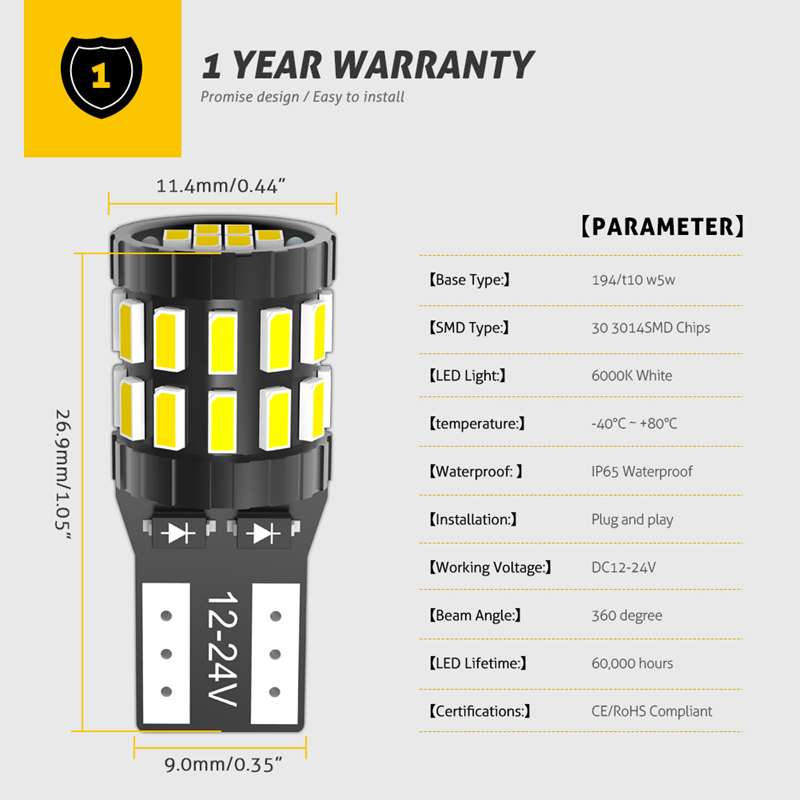 2x W5W T10 LED 168 2825 Canbus Bulb for Subaru Forester Legacy Impreza XV Outback BRZ STI Car Parking License Plate Trunk Lamp