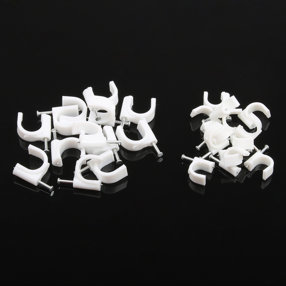 Nylon Circle Path PE Plastic white 12mm 16mm Circle Cable Clip C Shaped High Carbon Steel Nails Cable clips Wire Wall holder
