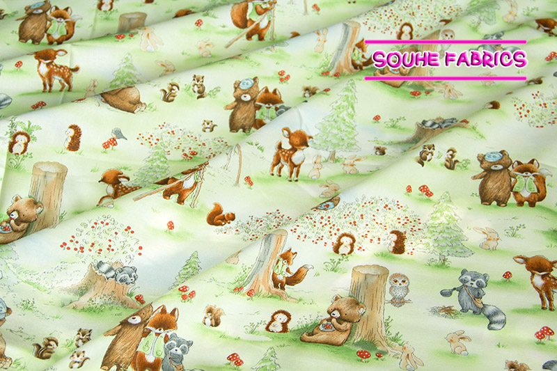 Half-Meter Cotton Fabric Patchwork Quilting Fabric Timeless Treasures Forest Friends Activities Pistachio