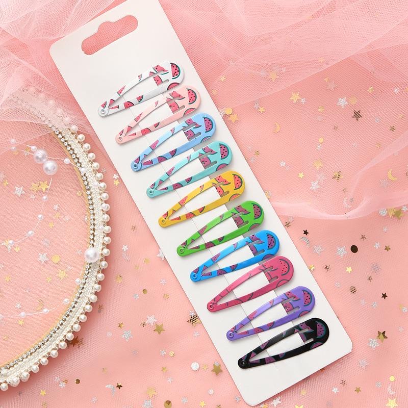 10PCS Girls Cute Metal Printing Hair Clip Candy colors Fashion BB Clips Hairpins Hair Accessories Water drop Shape Barrettes