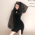 Women Retro Slim Cheongsam Korean Style Fashion Prom Dresses Lady Nightclub Dance Bodycon Black Sexy Qipao Mini Dress Vestidos