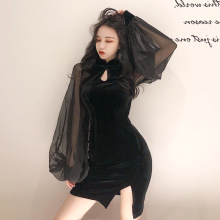 Women Retro Slim Cheongsam Korean Style Fashion Prom Dresses Lady Nightclub Dance Bodycon Black Sexy Qipao Mini Dress Vestidos