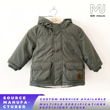 Boys Army Green Sherpa Lined Hooded Winter Parka