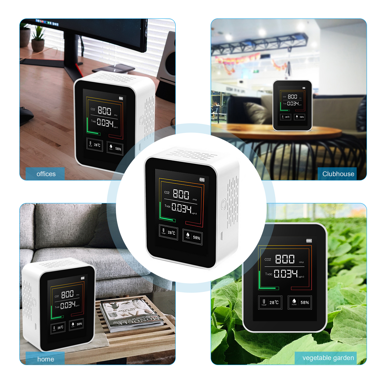 CO2 Detector Meter - USB Power & Battery Carbon Dioxide / TVOC Gas Concentration Content Monitor Air Quality Analyzer Teste