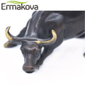 ERMAKOVA Black 11.5cm Brass Wall Street Bull Ox Figurine Charging Stock Market Bull Statue Feng Shui Sculpture Home Desk Decor