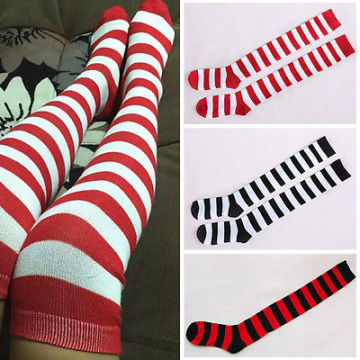 Fashion Cut Thigh High Stripe Over The Knee Socks Long Cotton Stripy Thigh High Stockings Long Socks
