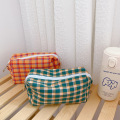 Colorful Large Pencil Bag Retro Pencil Case Stationery Storage Pouch Bag Makeup Brush Bag Vintage Plaid Big Cosmetic Bag Canvas