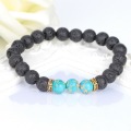 Fashion Design Rhinestone Reiki Prayer Stones Charm Bracelets For Men Women 7 Chakra Healing Balance Black Lava Beads Bracelets