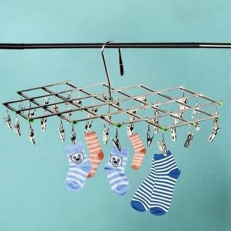 Stainless Steel Underwear Sock Dryer Laundry Rack Flat Head Foldable Clothes Hanger Airer Design Rust Resistant Strong Grip Clip