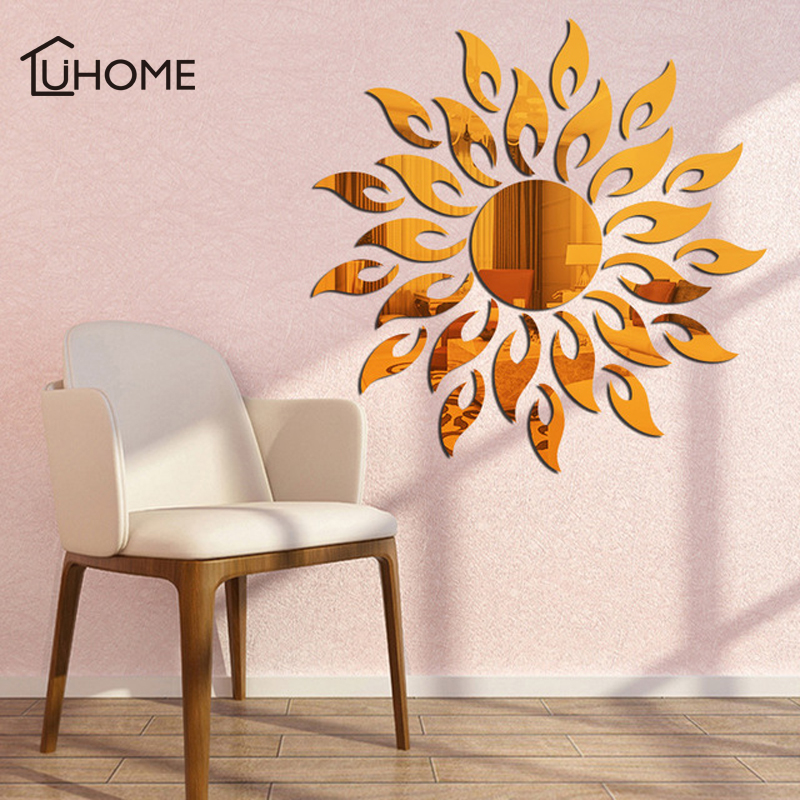 3D Mirror Sun Art Removable Wall Sticker Acrylic DIY Mural Decal Home Room Wall Decoration for Living Room Mirrored Sticker