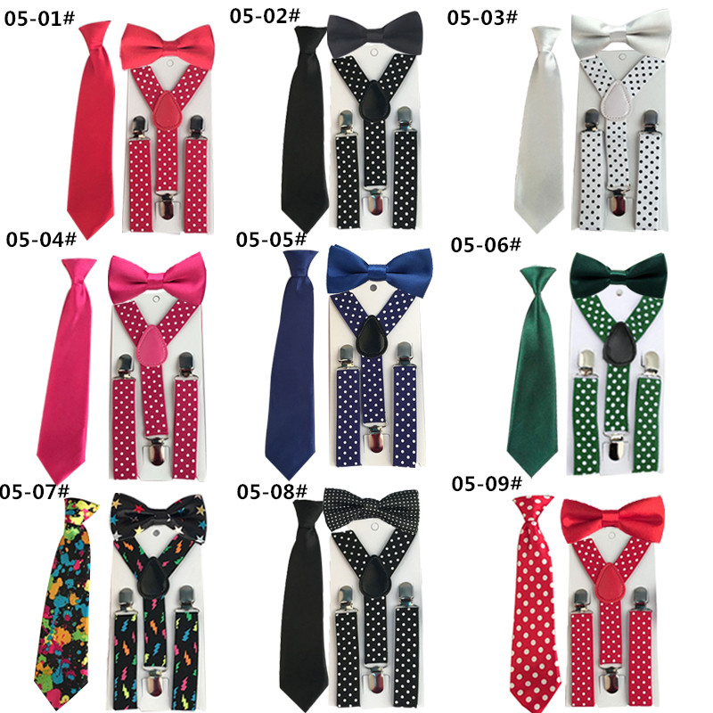 Hot Selling Children Girls Boy's Tie Necktie Dots Suspender Bowtie Pants Clothing Accessories TR0005