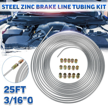 2019 25Ft Coil Roll 3/16 Inch OD Steel Zinc Brake Line Fuel Tubing Pipe Kit and 15 Fittings CSL88