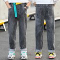 Jeans Boy Solid Straight Jeans For Boys Elastic Waist Boys Jeans With Belt Spring Autumn Casual Clothes For Boys 6 8 10 12 14