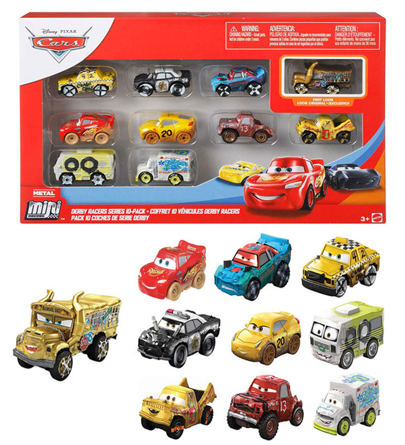 10pcs Original Disney Pixar Cars 3 Mini Diecasts Toy Vehicles Golden School Bus Miss Fritter Lightning McQueen Metal Car Toys