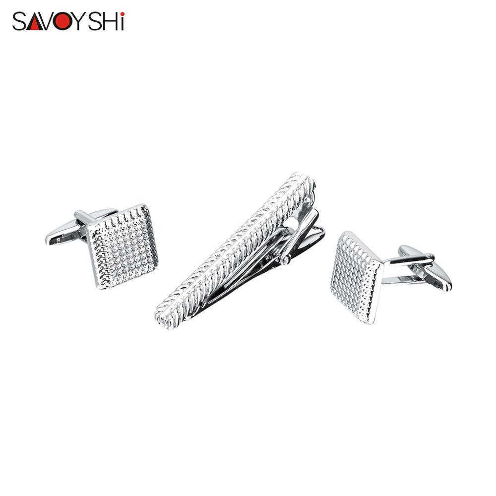 SAVOYSHI High Quality Cuff links necktie clip for tie pin for mens Stainless Steel tie bars cufflinks tie clip set Gift