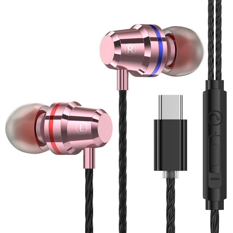 Type-c In-ear Earphones Metal Noise Reduction Bass Stereo Earbud With Mic And Line Control For LeTV Millet