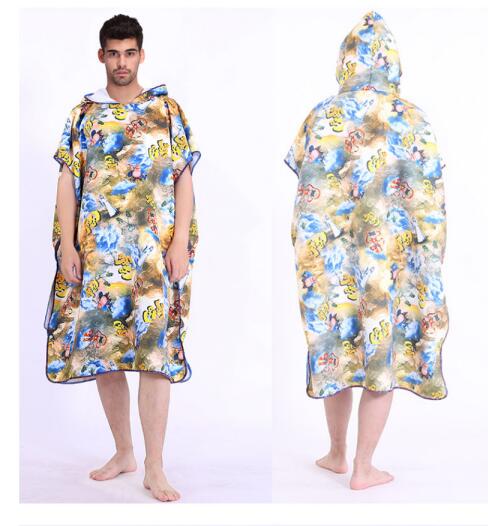 Printed Quick Drying Adult Beach Bathrobes With Hood Cloak Windproof Sunscreen Changing Robe Beach Towel Poncho Bath Towels