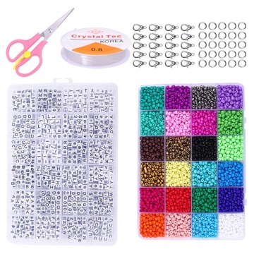 Czech Glass Seed Beads Charm Crystal Beads Alphabet Letter Beads Lobster Clasps Beading Cord Set DIY Bracelet Jewelry Making Kit