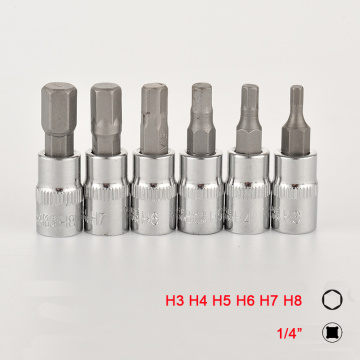 6pcs 1/4 Inch Hex Bit Socket Set Allen Key Spline Bits H3 H4 H5 H6 H7 H8 Ratchet Socket Wrench Adapter Head for Torque Spanner