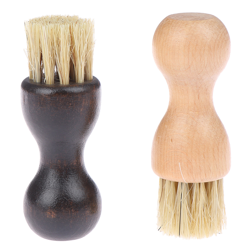 1pcs Wooden Handle Shoes Shine Brush Polish Bristle Hair Buffing Brush Mini Gourd Shoes Oil Brush Dropshipping