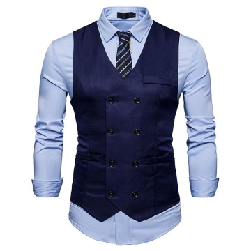 Men's Gentleman Formal Slim Fit Double Breasted Dress Suit Vests 2020 Fashion Slim Fit Men Vest Waistcoat Gilet Homme Costume