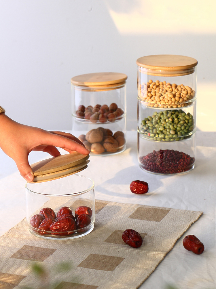 Heat-Resistant Glass Storage Tank Sealing Tea Free Stacked Multi-Layer Storage Dried Spices Food Storage Bottle