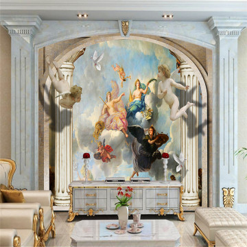 customized modern 3d European retro Roman column angel character 3d wallpaper bedroom living room sofa TV background wall