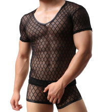 Cool Men Underwear Suit Sexy Mens Undershirt Mesh tshirt Boxer Shorts Bodysuits Man Brand Clothing