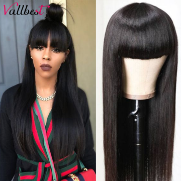 Vallbest Straight Human Hair Wigs With Bangs Full Machine Made Wigs 100% Human Hair Brazilian Remy Hair No Lace Wigs For Women