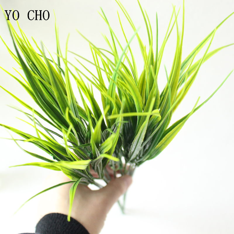 YO CHO Artificial Plants 7-fork Green Imitation Plastic Artificial Grass Leaves for Garden Outdoor Decoration Fake Clover Plants