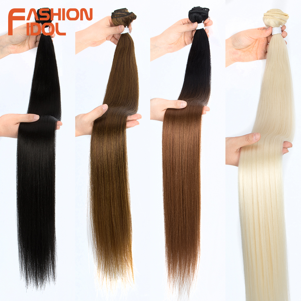 FASHION IDOL 36 inch Yaki Straight Hair Bundles 120G Ombre 613 Brown Synthetic Hair Weave Ponytail Hair Extensions Free Shipping