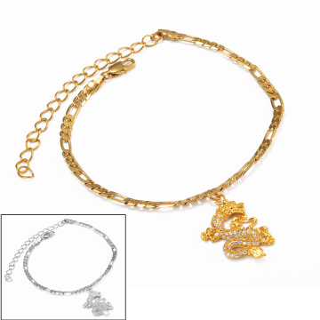 Anniyo Dragon Anklet Women Girls Chinese Style CZ Jewelry Cubic Zirconia Mascot Ornaments Lucky Symbol Foot Chain #080604