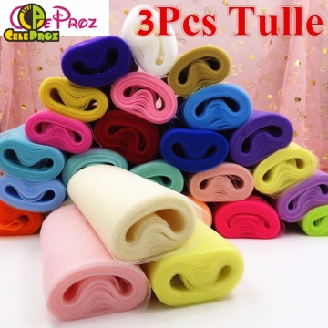 3PCS 75Y Mix color Tulle Mesh Fabric Roll Kit for DIY Multicolor Tutu Skirt Tutu Tulle Pom poms Combination Tulle 15cm
