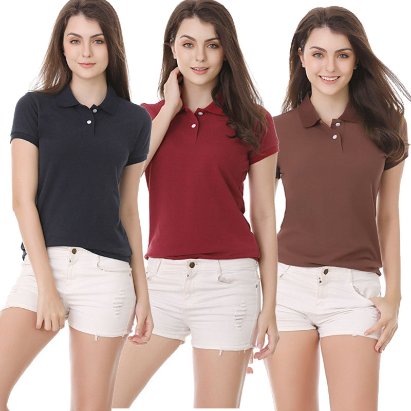 Women's POLO shirt women's short-sleeve summer women's tops lapel slim fit elastic shirt collar bottoming shirt 100% Cotton POLO